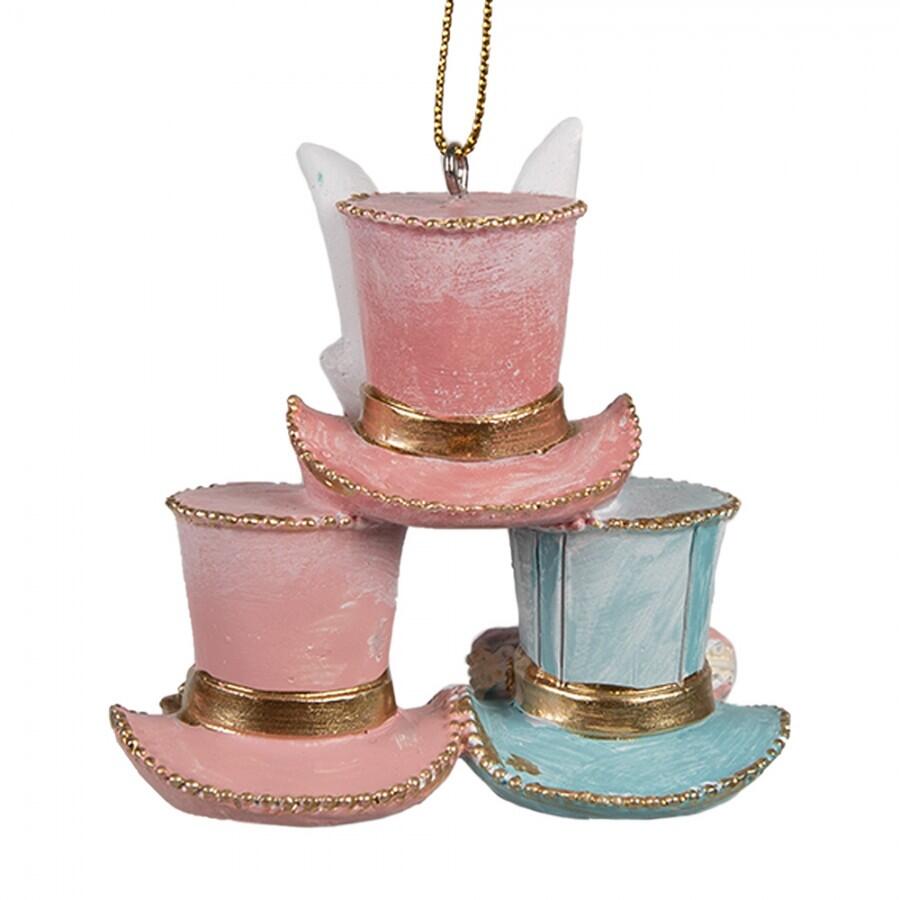 Clayre & Eef – Ciondolo Fiabesco con Cappelli Impilati, Orologio e Dettagli Magici in Polyresin