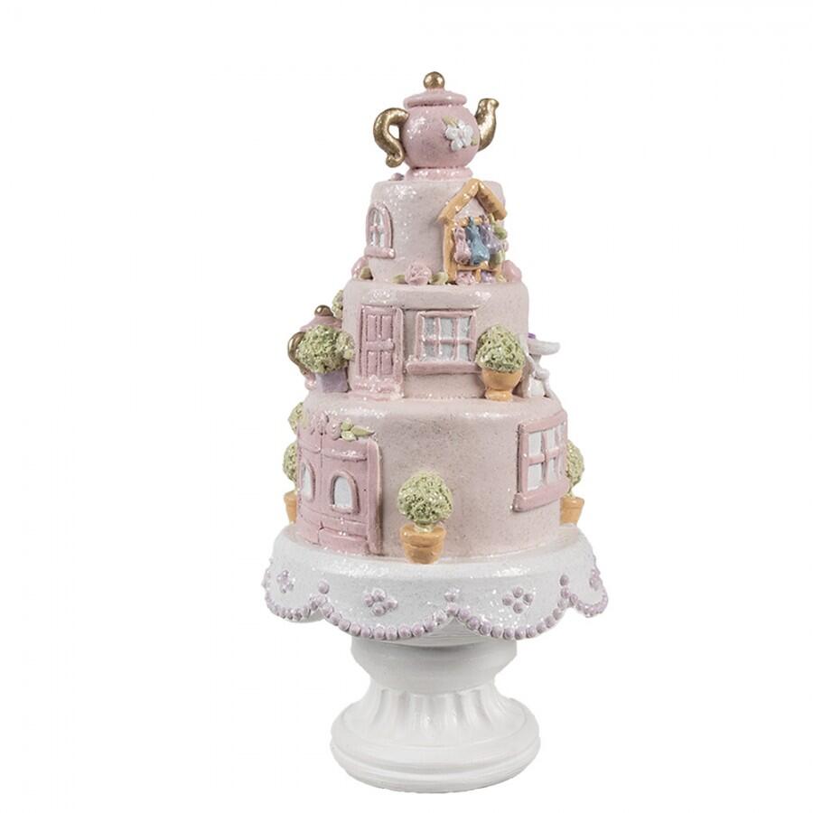 Clayre & Eef – Torta Decorativa Rosa con Dettagli Fiabeschi in Polyresin