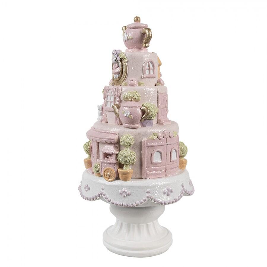 Clayre & Eef – Torta Decorativa Rosa con Dettagli Fiabeschi in Polyresin