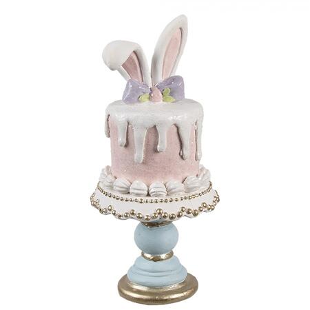 Clayre & Eef – Torta Rosa con Orecchie di Coniglio su Alzatina in Polyresin