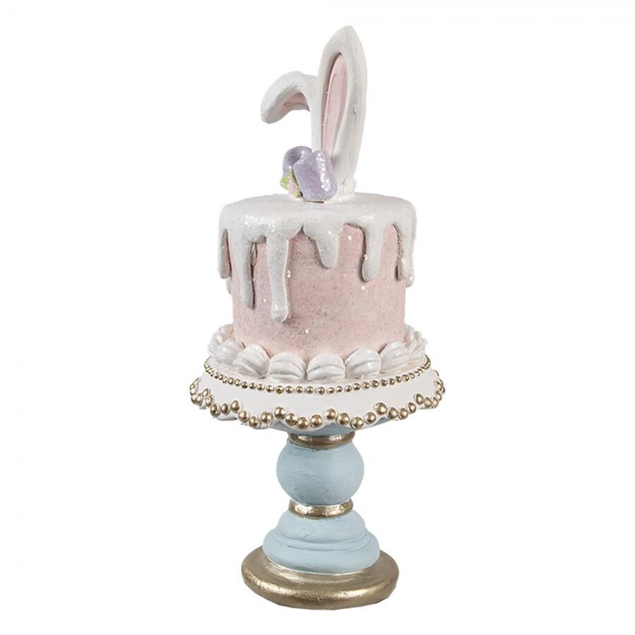 Clayre & Eef – Torta Rosa con Orecchie di Coniglio su Alzatina in Polyresin