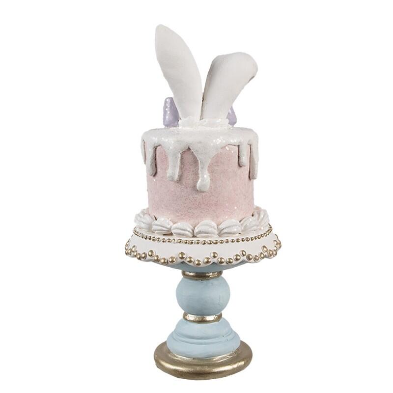 Clayre & Eef – Torta Rosa con Orecchie di Coniglio su Alzatina in Polyresin