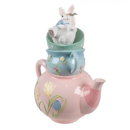Clayre & Eef – Teiera Decorativa con Tazzine e Coniglietto in Polyresin
