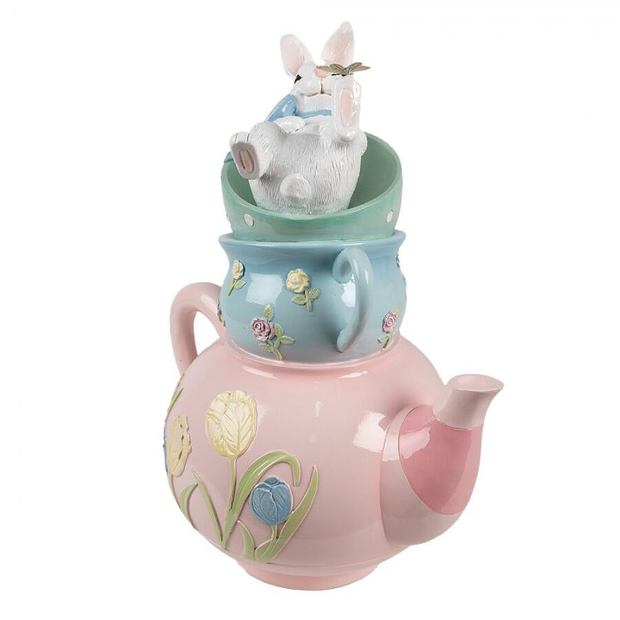 Clayre & Eef – Teiera Decorativa con Tazzine e Coniglietto in Polyresin