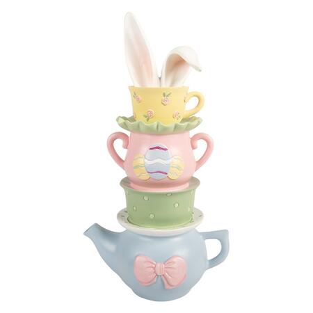 Clayre & Eef – Torre di Teiere e Tazzine Pastello con Orecchie di Coniglio