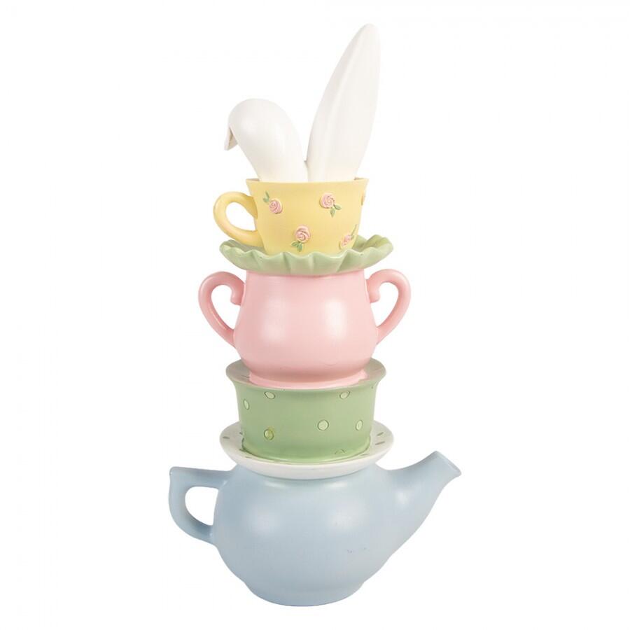 Clayre & Eef – Torre di Teiere e Tazzine Pastello con Orecchie di Coniglio