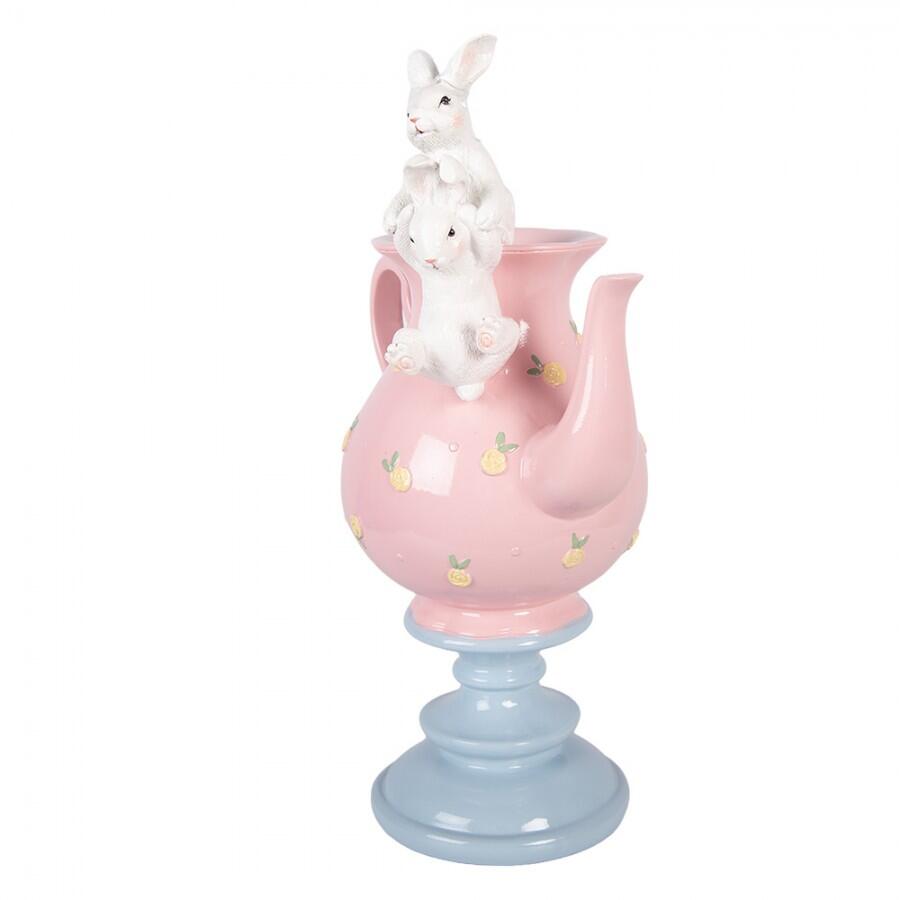 Clayre & Eef – Teiera Rosa con Coniglietti su Base Azzurra in Polyresin