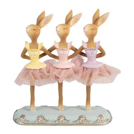 Clayre & Eef – Trio di Conigliette Ballerine su Base Azzurra in Polyresin