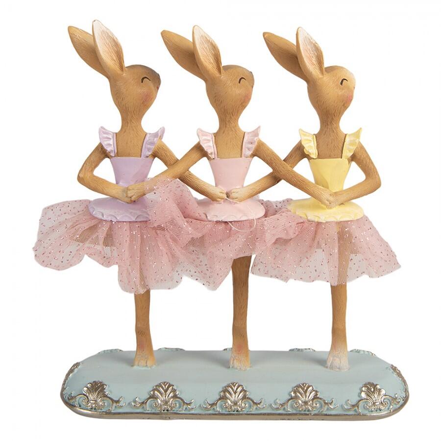 Clayre & Eef – Trio di Conigliette Ballerine su Base Azzurra in Polyresin