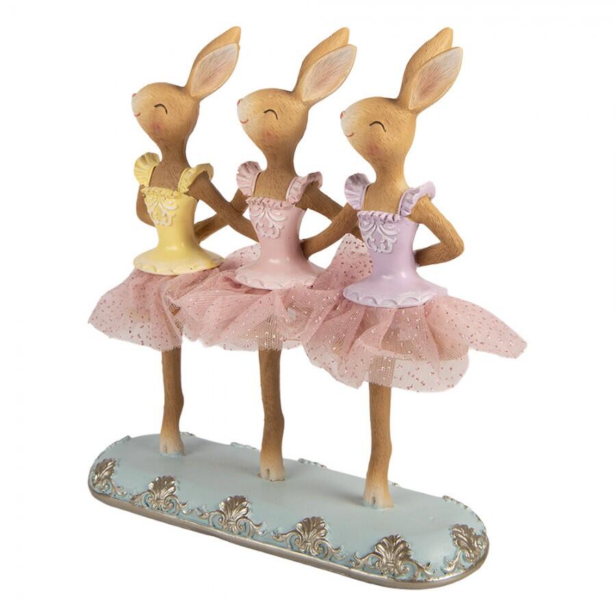 Clayre & Eef – Trio di Conigliette Ballerine su Base Azzurra in Polyresin