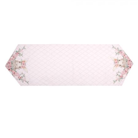 Clayre & Eef – Runner Rosa con Coniglietto e Fiori in Cotone 50×160 cm
