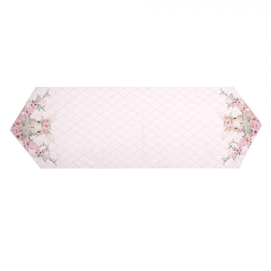 Clayre & Eef – Runner Rosa con Coniglietto e Fiori in Cotone 50×160 cm