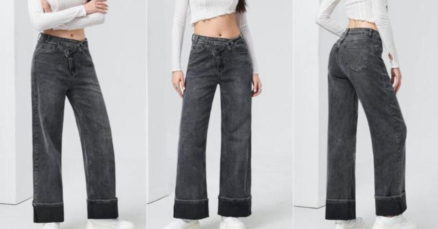 Jeans palazzo grigio con piegone taglie dalla XS alla XXL