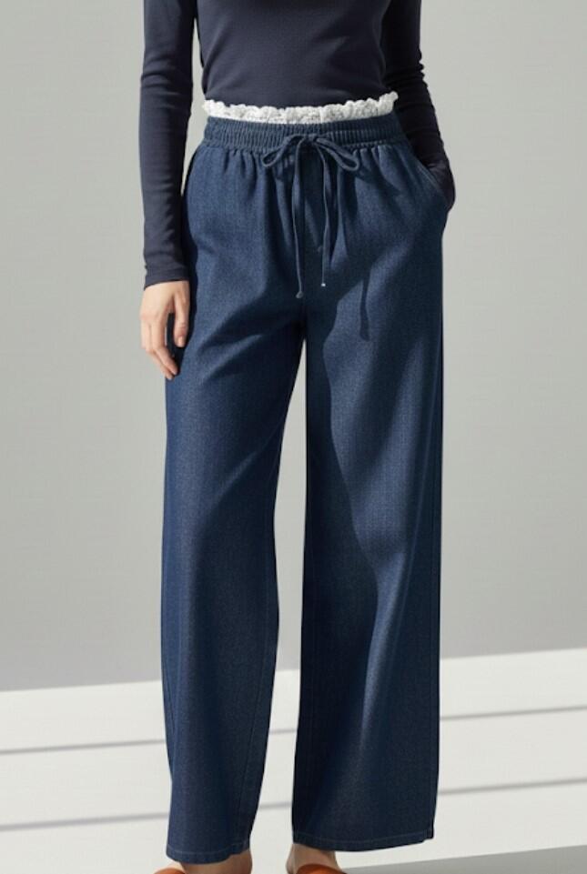 Jeans palazzp con laccetto e pizzo al bustino taglie dalla S/M M/L L/XL