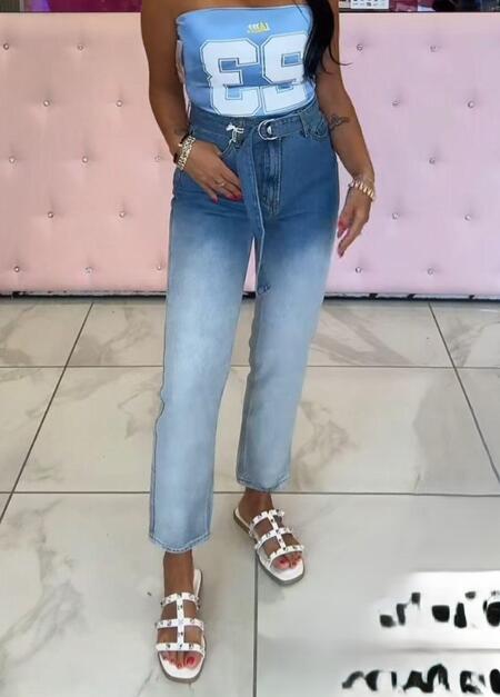 Jeans farfallina bicolore con cintura taglia dalla XS alla XL