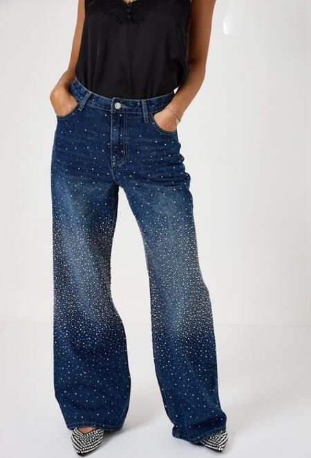 Jeans palazzo con strass luccicanti taglie dalla XS alla XL