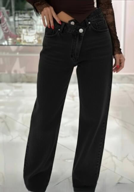 jeans nero palazzo con abbottonatura trasversale taglie dalla XS alla XL