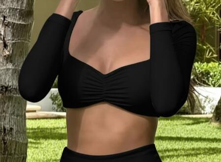 maglia/top in lycra con arricciatura al petto taglia unica