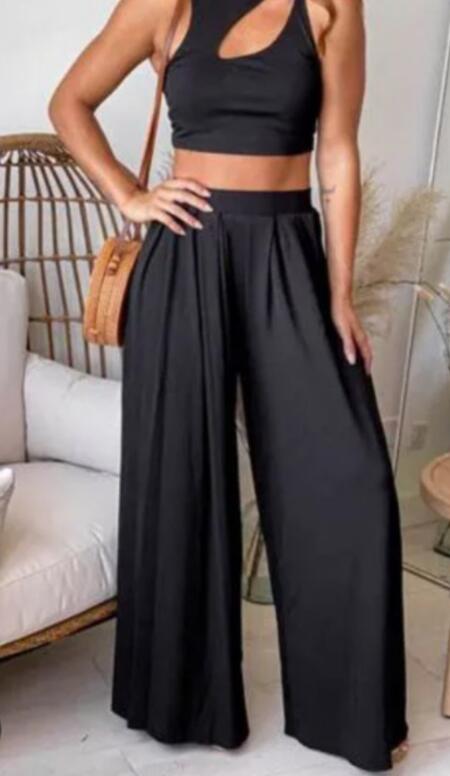 pantalone a palazzo gamba ampia in tessuto morbido vari colori taglia unica