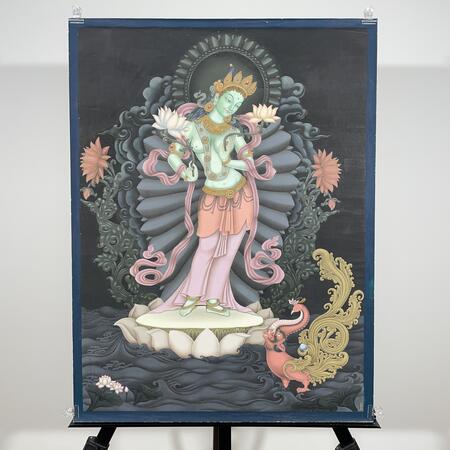 Newari Thangka - Divinità Tara Verde - 60,5x45,5 cm
