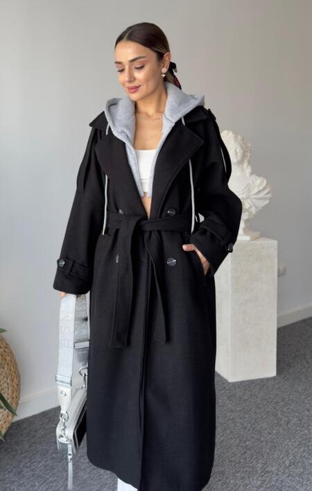 cappotto lungo sfoderato in lana pettinata con cappuccio vari colori taglia unica