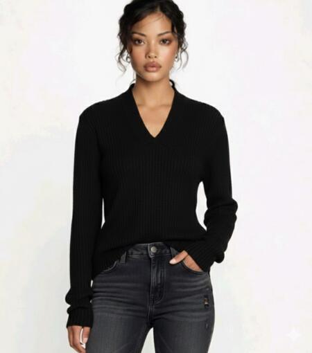 Maglia lana rasata costine scollo a V vari colori taglia unica 