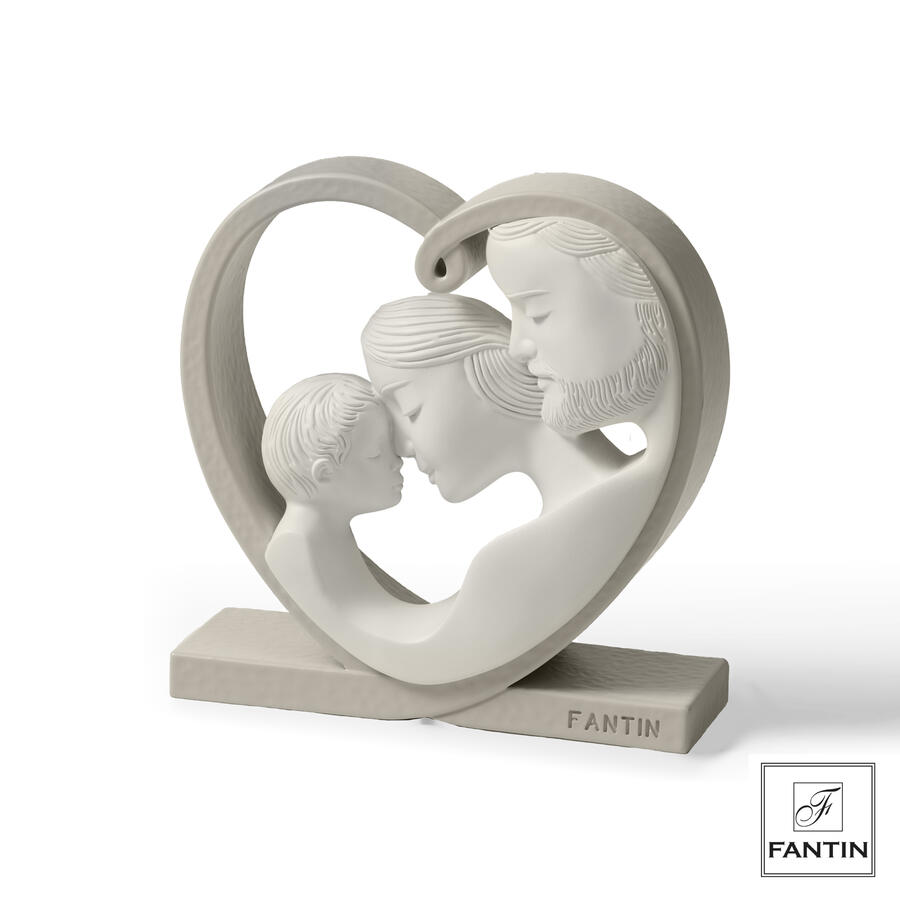 Fantin Argenti - Statuetta Sacra Famiglia nel cuore bianca - base tortora h11,5