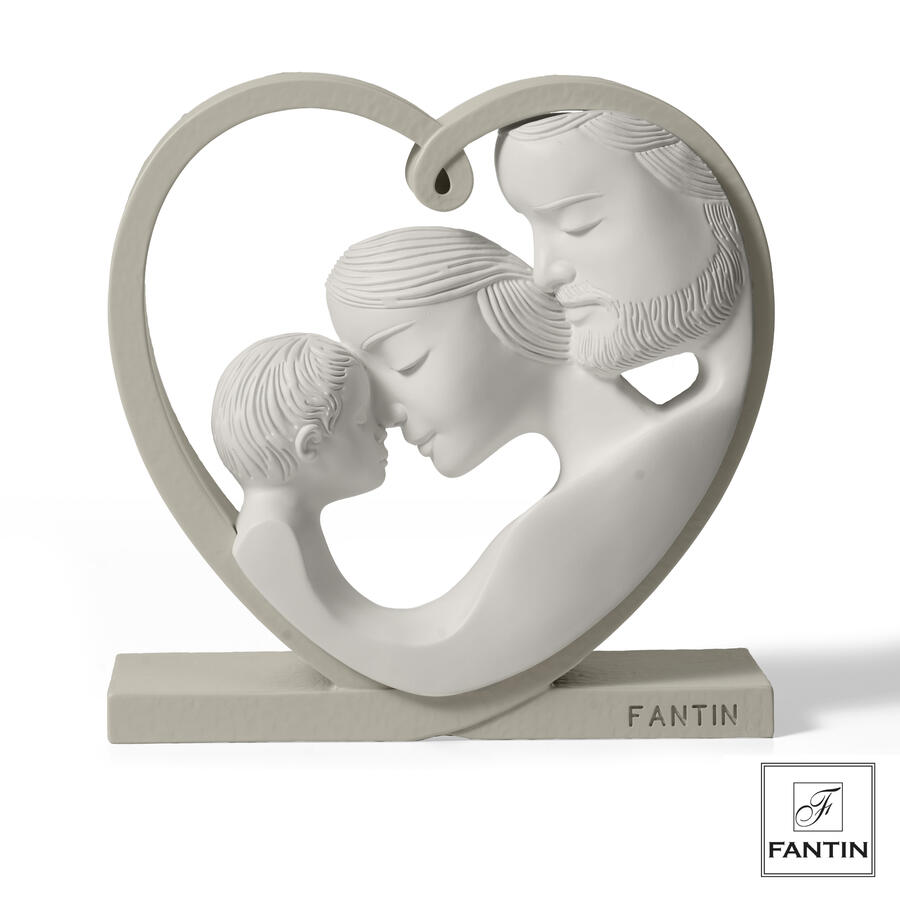 Fantin Argenti - Statuetta Sacra Famiglia nel cuore bianca - base tortora h14
