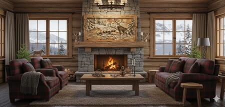 Quadro su tavole di legno vecchio dipinto a mano raffigurante una volpe e un cervo 140x70 cm