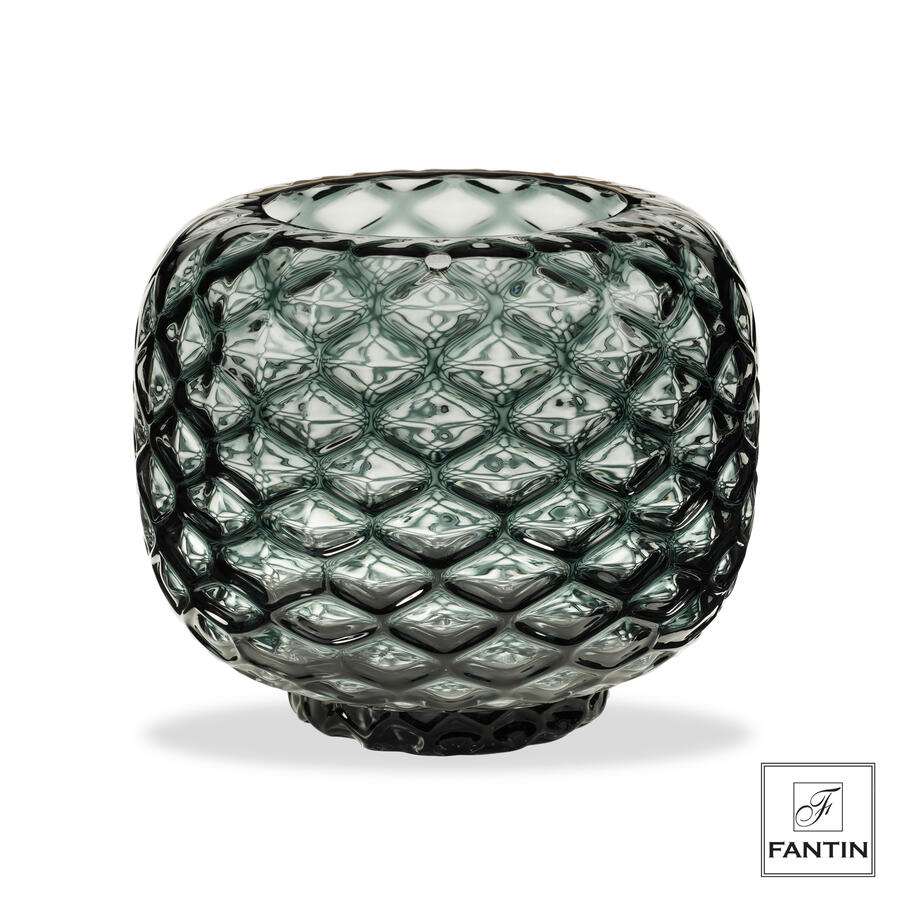 Fantin Argenti - Vaso vetro nido d'ape petrolio cm. Ø30xh26