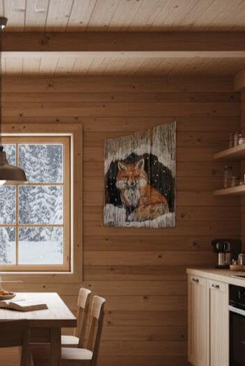 Quadro su tavole di legno vecchio raffigurante una volpe