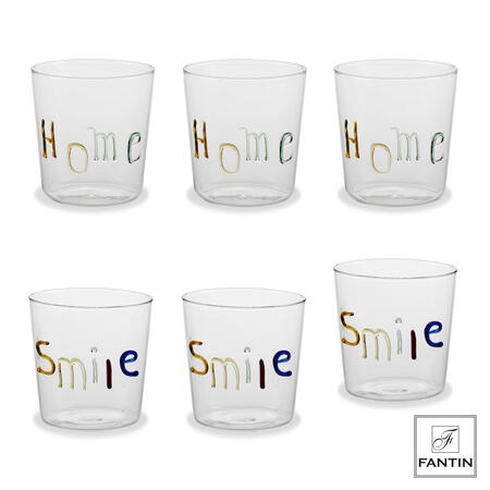 Fantin Argenti - Set 6 bicchieri 3 home - 3 smile vetro cm. Ø8,5 h8,6