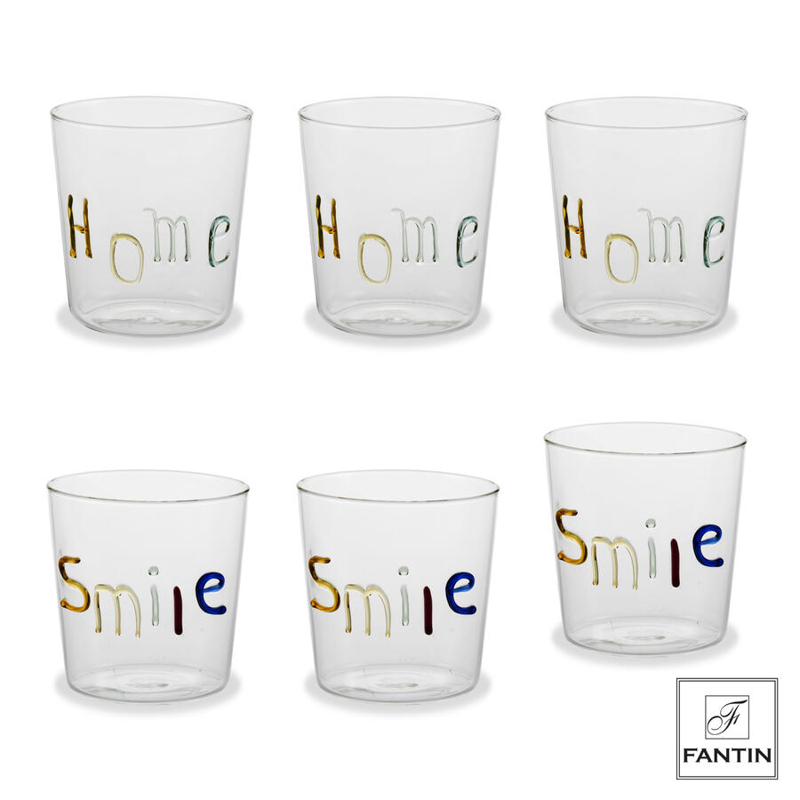 Fantin Argenti - Set 6 bicchieri 3 home - 3 smile vetro cm. Ø8,5 h8,6