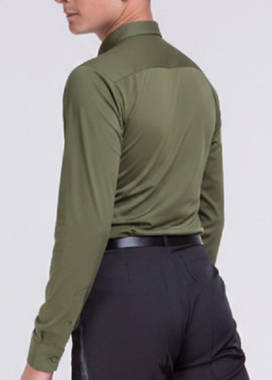 9-0017 Camicia verde militare in Lycra tecnica bielastica vestibilità slim