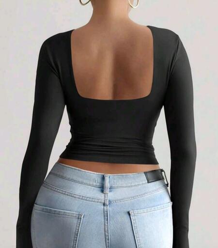 Maglia in lycra corta doppio scollo vari colori taglia unica