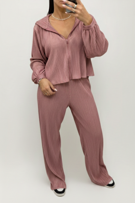 Coordinato tuta plissè con cappuccio vari colori taglia unica