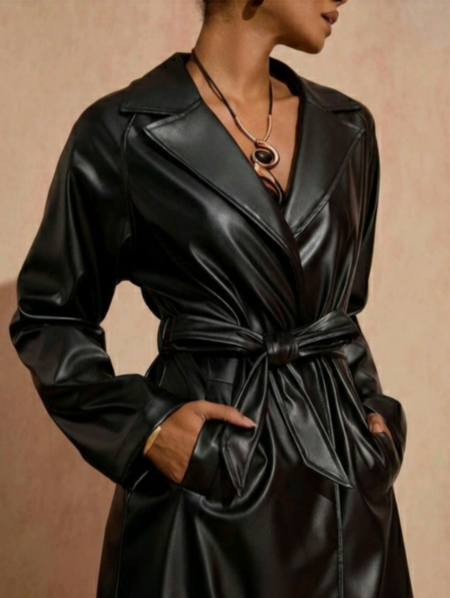 trench ecopelle lungo con cintura vari colori taglia unica