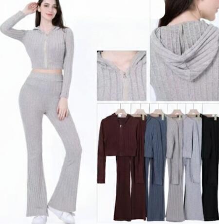 Coordinato tuta con cappuccio in lanetta a costina vari colori taglia SM /L-XL