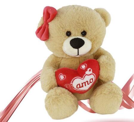 ORSO BEIGE CON FIOCCO E CON CUORE TI AMO 22 cm