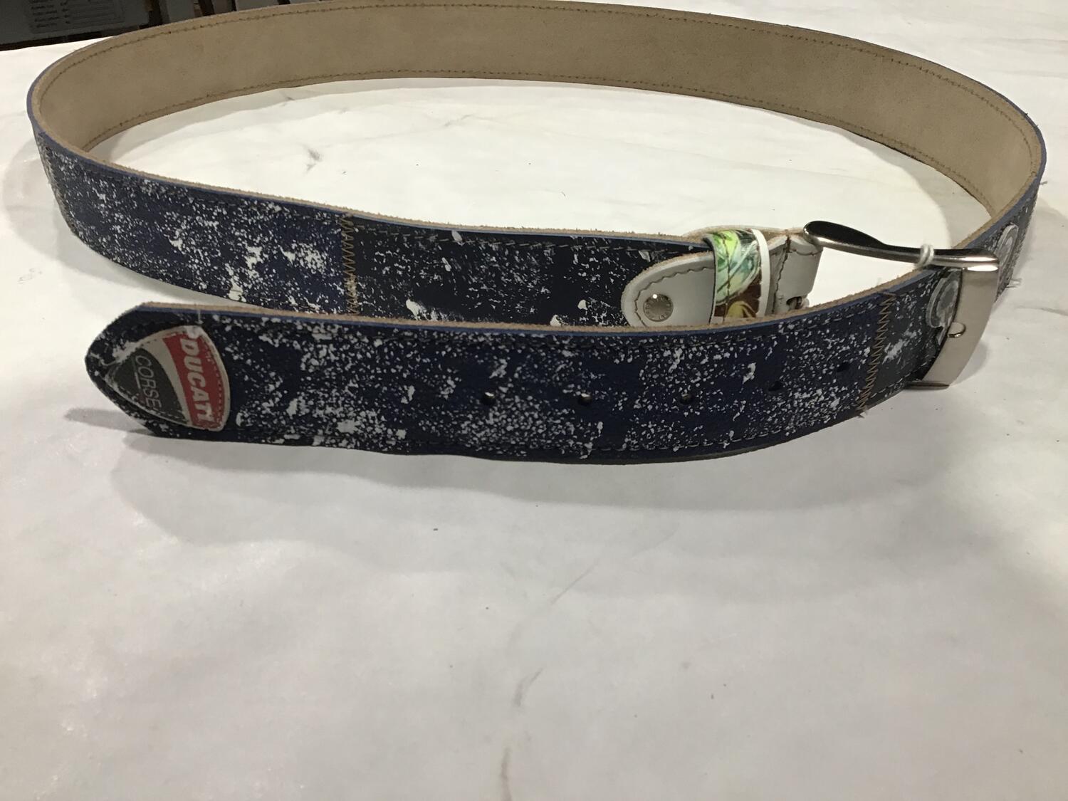 Cintura pelle scritta Ducati blu scuro