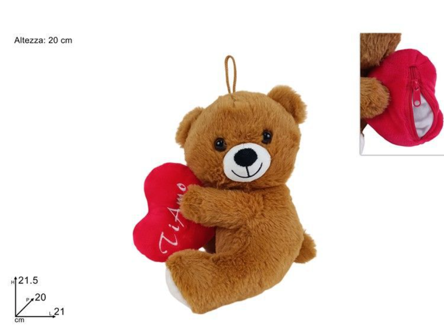 PELUCHE ORSETTO CON CUORE mis.21,5x20x21 cm
