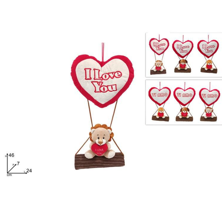 PELUCHE CUORE CON ANIMALETTI mis.46x7x24 cm  [Conf.da 6 pezzi]