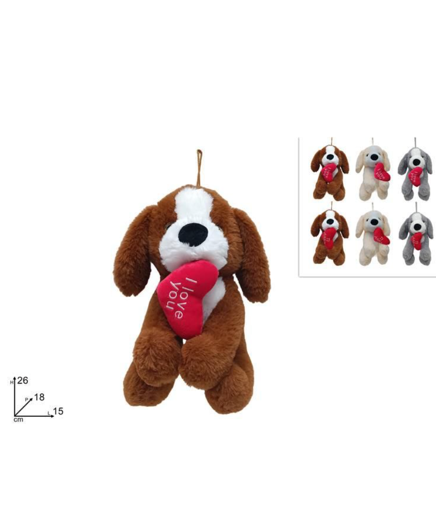 PELUCHE CANE CON CUORE ROSSO mis.26x18x15 cm