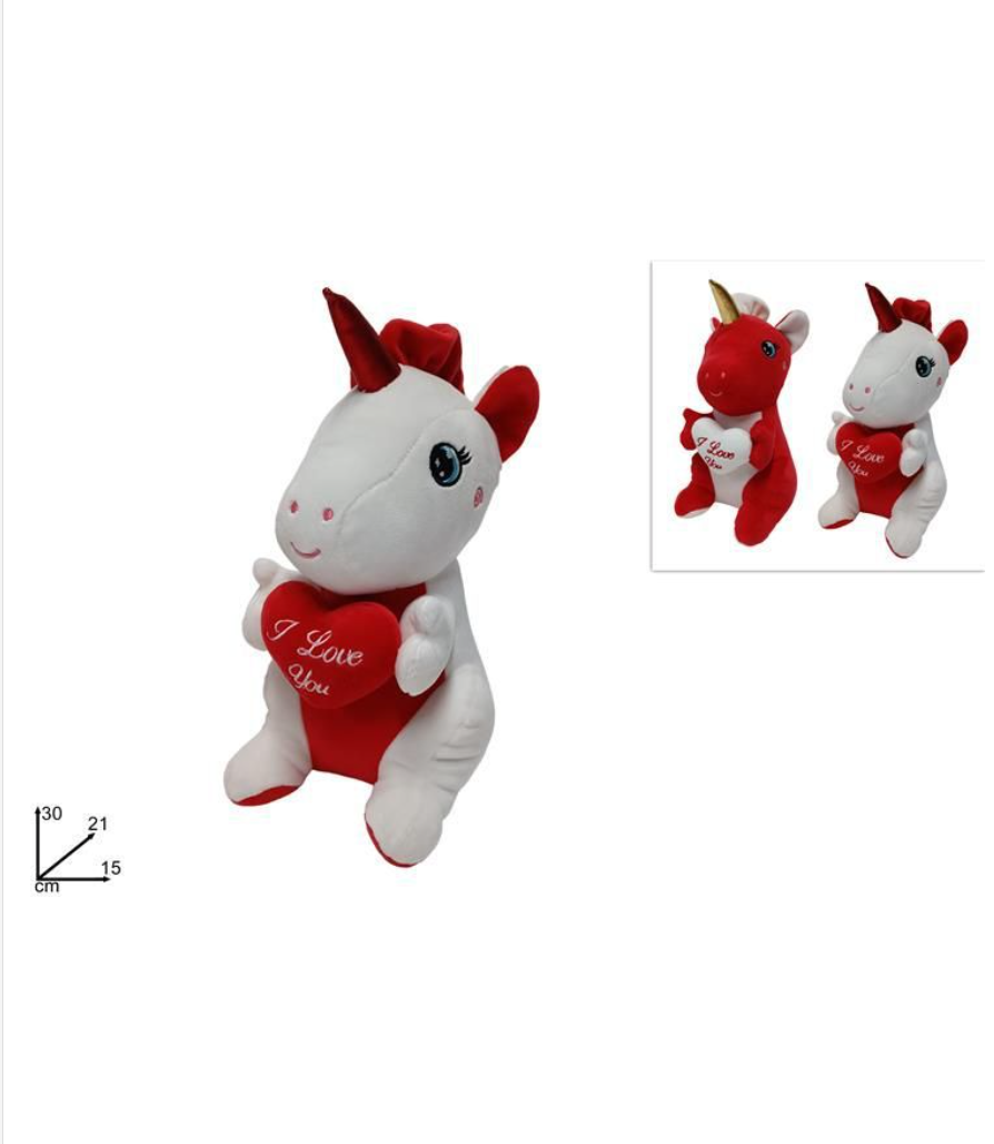 PELUCHE UNICORNO CON CUORE mis.30x21x15 cm