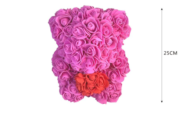 ORSETTO ROSE FUCSIA CON CUORE mis.23x16x17 cm
