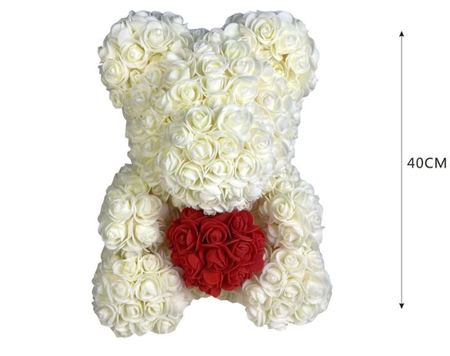 ORSETTO ROSE PANNA CON CUORE  mis.35x25x28 cm
   [Conf.da 2 pezzi]