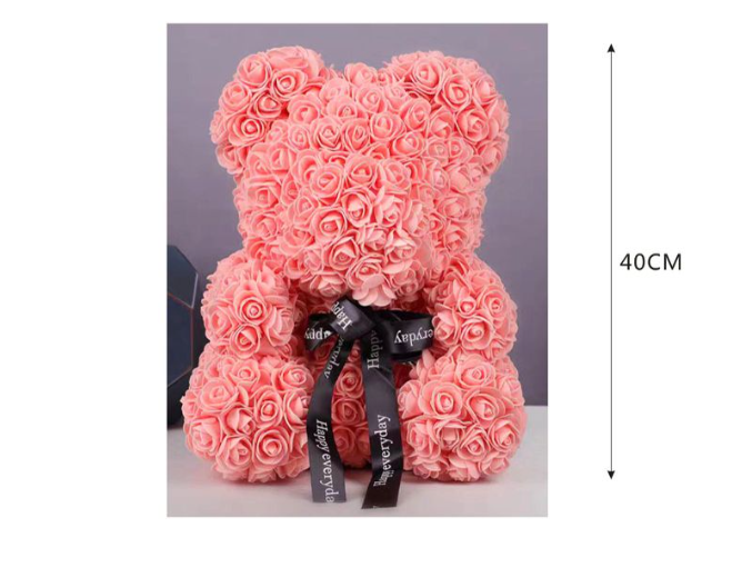 ORSETTO ROSE ROSA CON FIOCCO  mis.35x25x27 cm