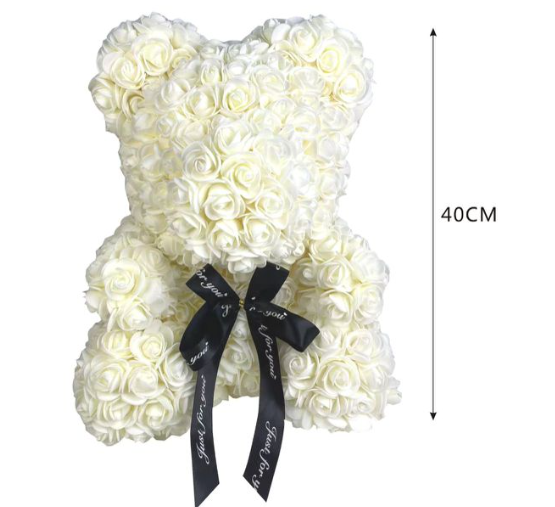 ORSETTO ROSE BIANCHE CON FIOCCO  mis.35x25x27 cm