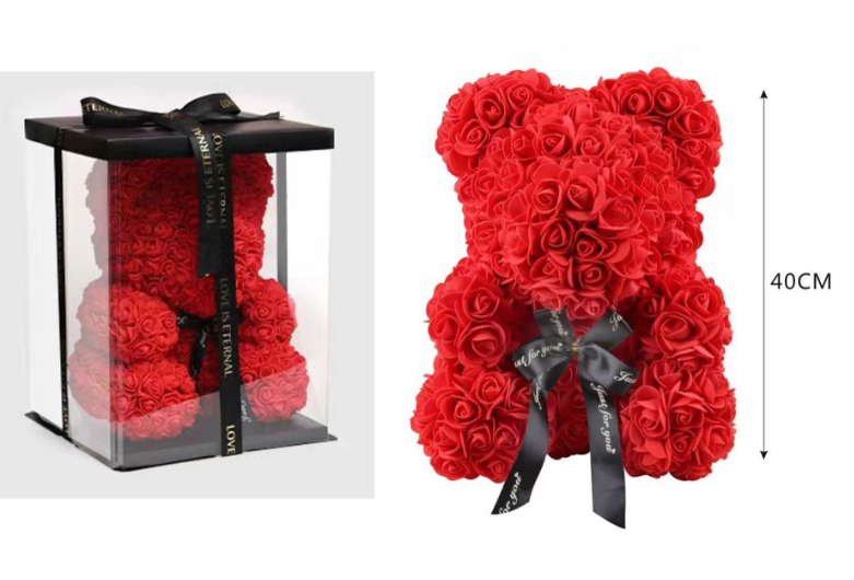 ORSETTO ROSE ROSSO CON FIOCCO  mis.35x25x27 cm