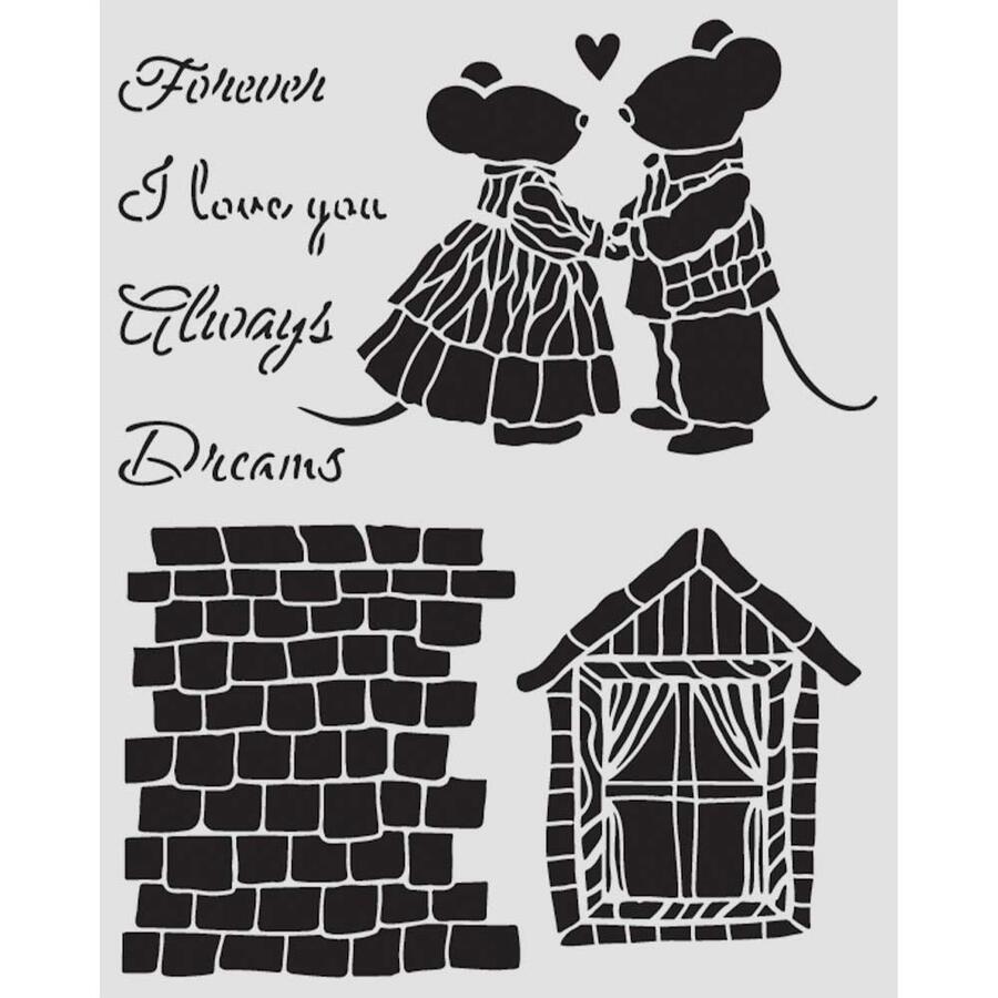 Stencil spesso 20 x 25 cm Family Casetta e topolini